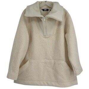 Lands' End Women’s 1/4 Zip Faux Sherpa Fleece Pullover Heavyweight Ivory Size 1X